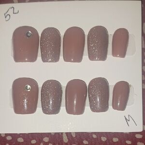 Hand Crafted Brown Glitter Press-On Nails Modern Style